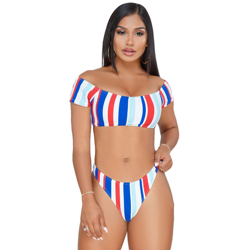 Split Bikini Striped Zweiteiler