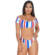 Split Bikini Striped Zweiteiler