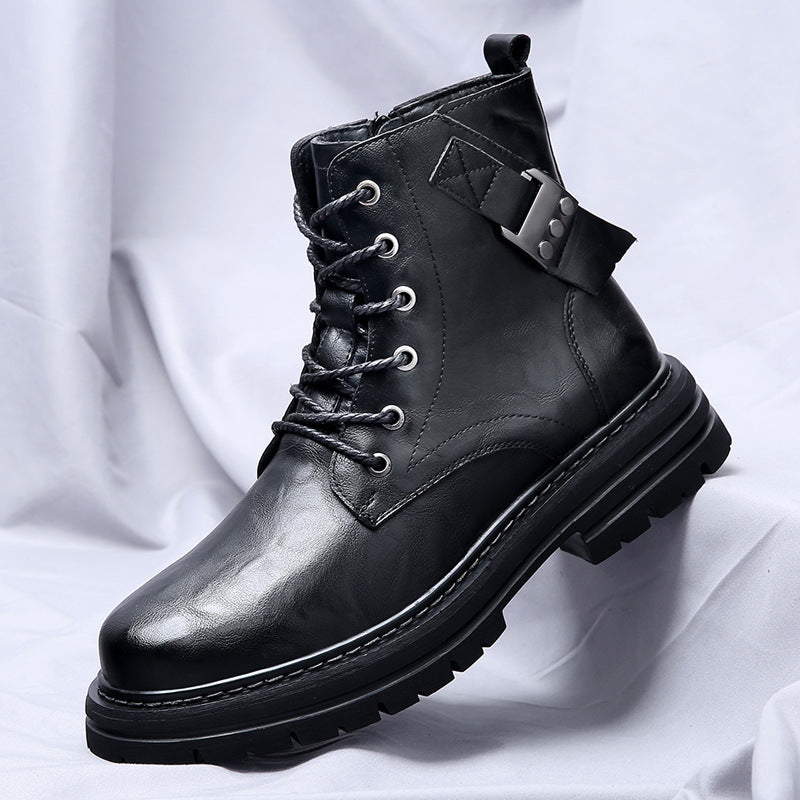 Herbst und Winter Rindsleder Casual Herren Stiefel Dicke Unterseite Runde Zehe Warm