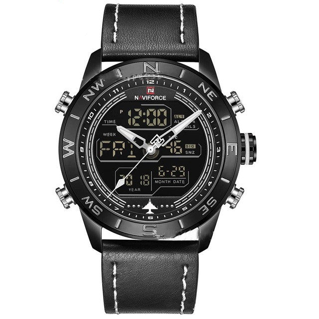 NAVIFORCE 9144 Mode Gold Männer Sport Uhren Herren LED Analog Digital