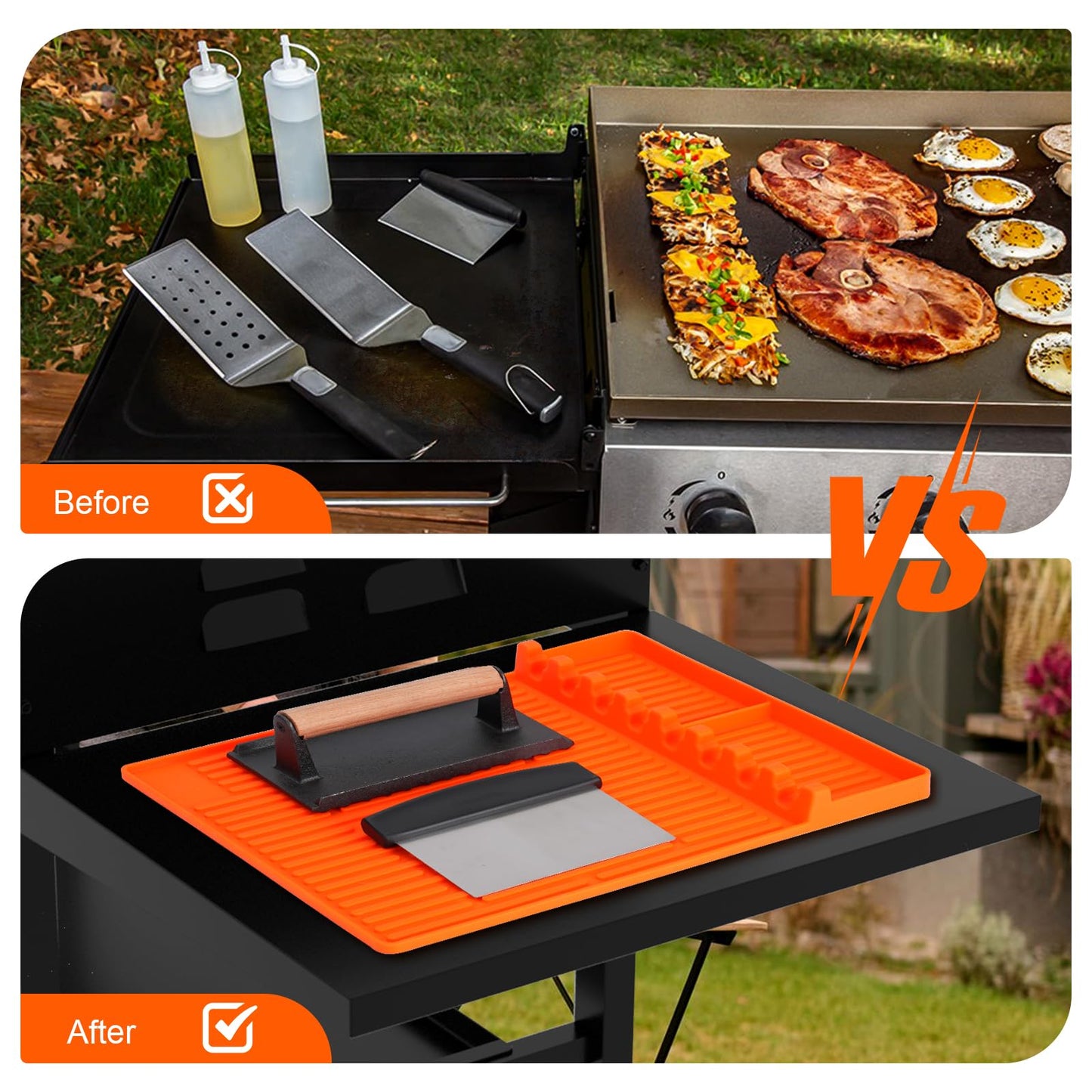 Grill Side Tray Mat BBQ Grill Mat Silicone 3 in 1