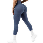 Nahtlose Leggings mit hoher Taille und Fadenstrick-Fitnesshose, solide Schlankheits-Sport-Yogahose für Damen, elastische Laufsport-Leggings