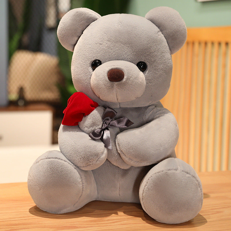 Holding Rose Flower Bear Doll Plush Toy