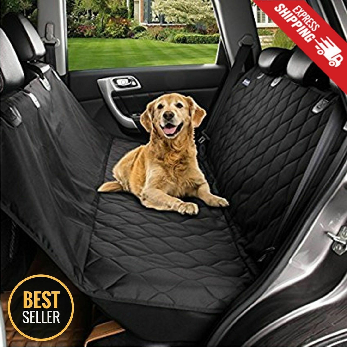 Rear Seat Cover for Pets Waterproof Bench Seat Protector Luxury Black