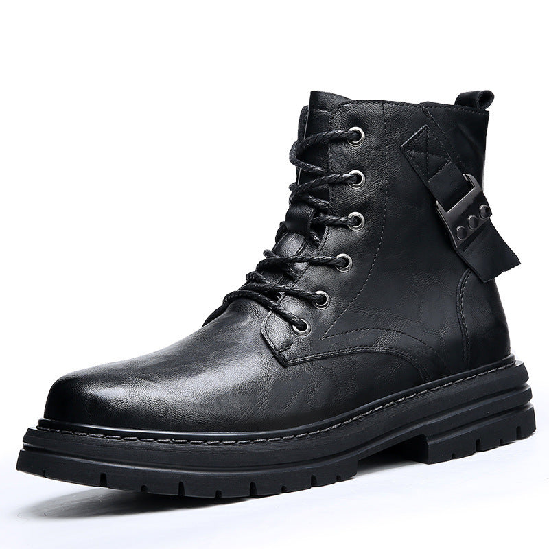 Herbst und Winter Rindsleder Casual Herren Stiefel Dicke Unterseite Runde Zehe Warm