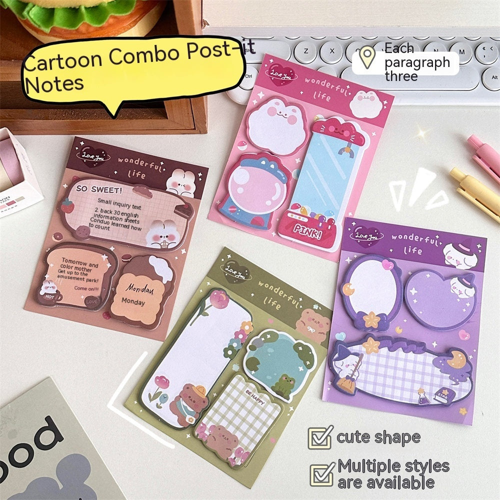 Cartoon Combination Sticky Notes Girly Style Creative Message Special-shaped Stickers Student Cute Hand Account Note Paper