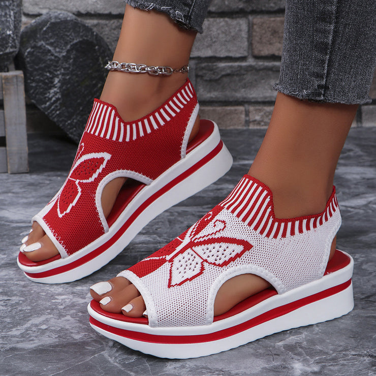 Schmetterling Print Sport Sandalen Casual Atmungsaktive Fliegen Gewebte Flache Schuhe Für Frauen