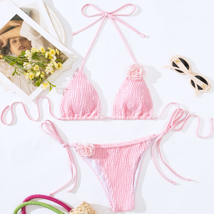 Bikini-Set, sexy, farbiger, seitlich gebundener Tanga-Badeanzug