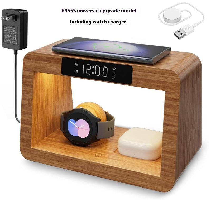 Multifunction ale Bamboo Table lamp Alarm clock Wireless charger