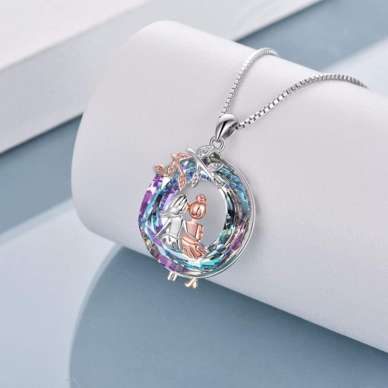 Women's Round Branch Long Hair Sisters Pendant Necklace