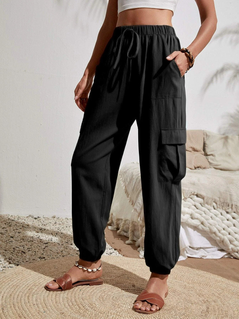 Drawstring pants with pockets for summer, casual, versatile