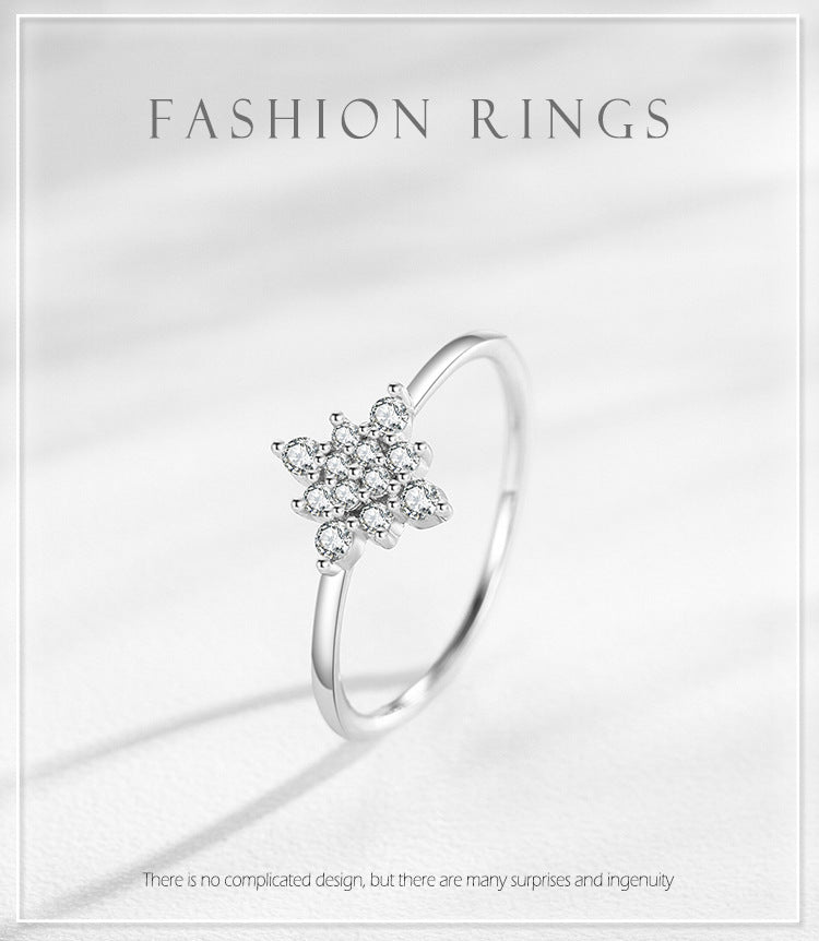 S925 Sterling Silver Simple Personalized Snowflake Female Elegant Sweet Fine Ring