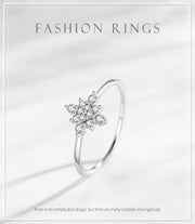 S925 Sterling Silver Simple Personalized Snowflake Female Elegant Sweet Fine Ring