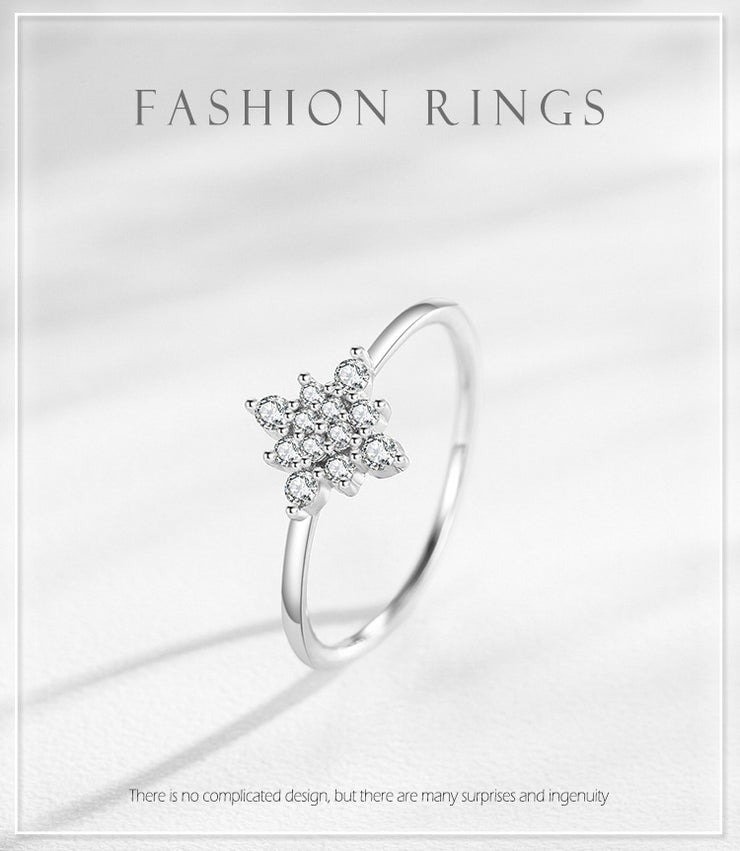 S925 Sterling Silver Simple Personalized Snowflake Female Elegant Sweet Fine Ring