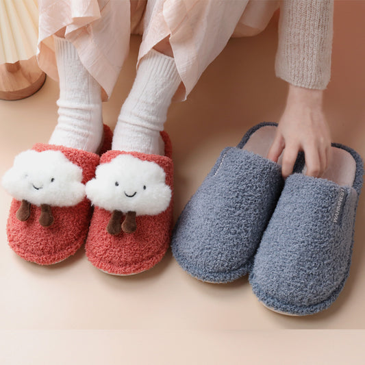 Cute, fashionable, non-slip cotton slippers with cloud motif