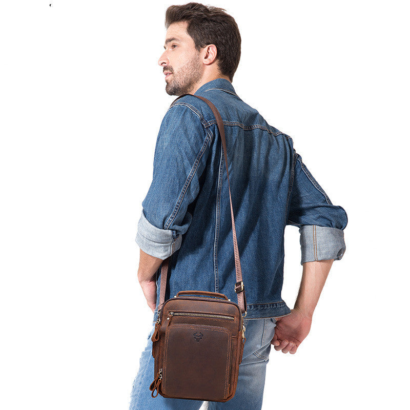 Men's Leather One-Shoulder Crazy Horse Leather Shoulder Bag