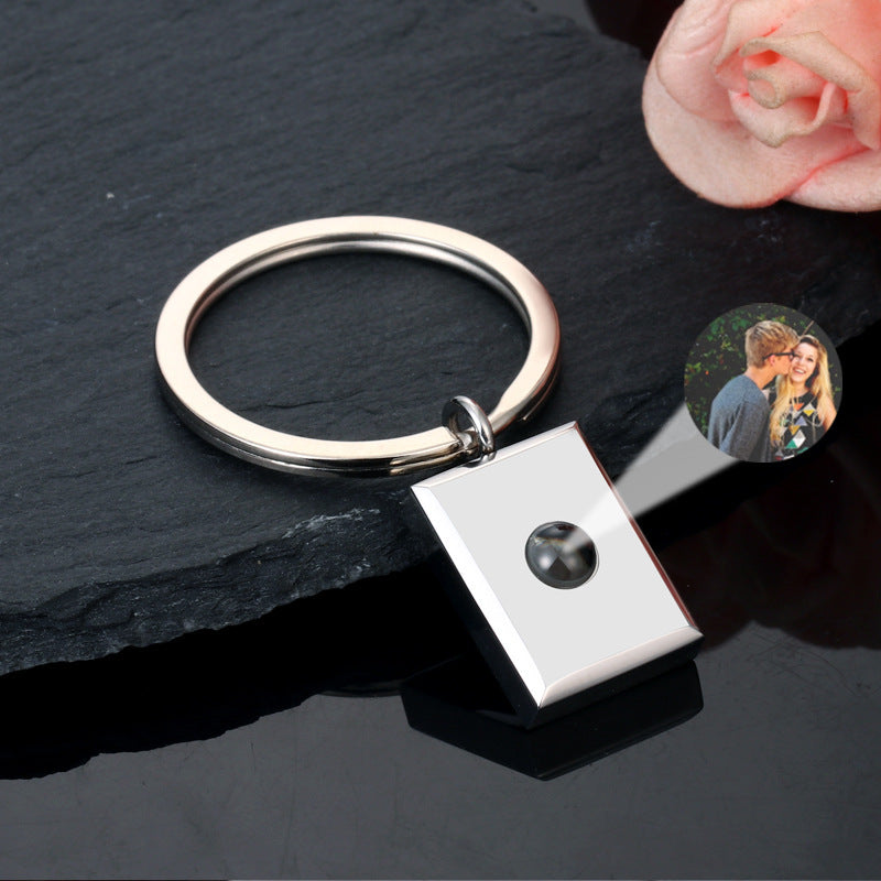 Customized Square Keychain Pendant with Bracelet Projection Color Photo