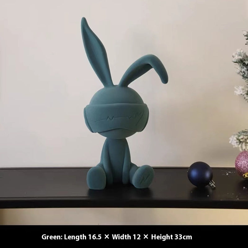 Suede Blindfold Rabbit Resin Table Ornament Trendy Home Decoration