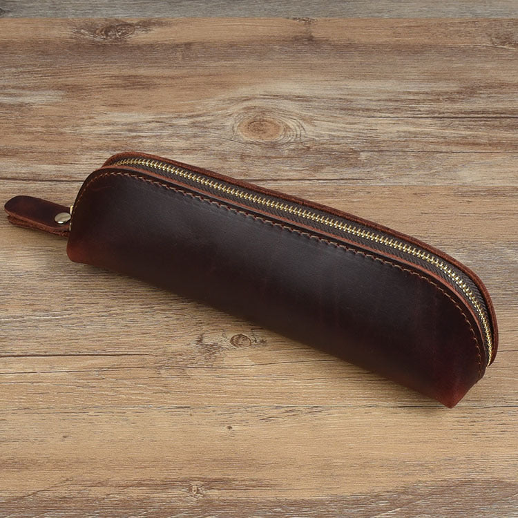 First Layer Cowhide Handmade Pencil Pen Storage Zipper Glasses Case