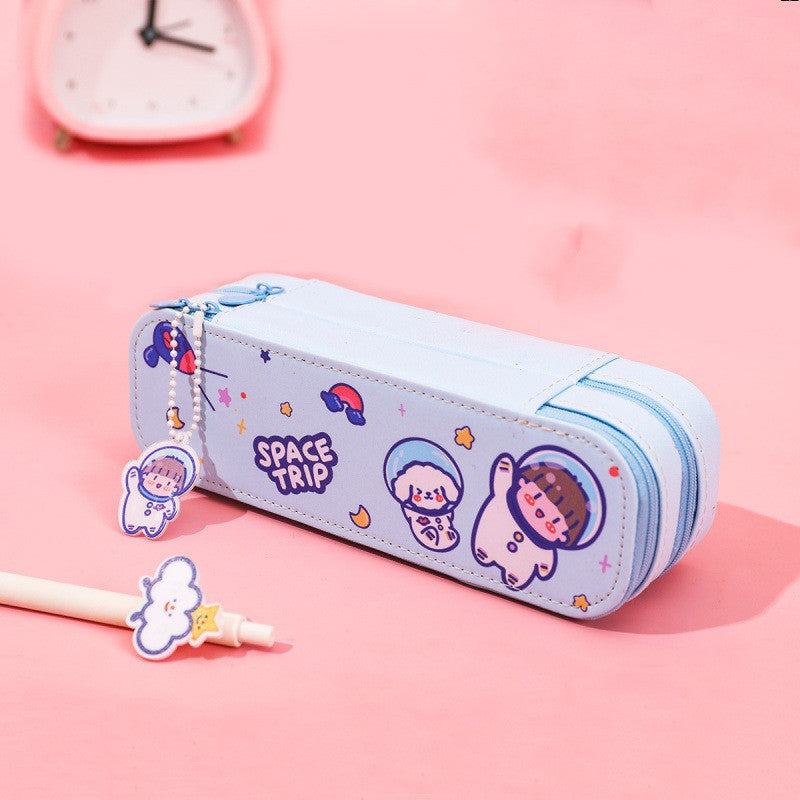 Cartoon Pencil Case, Cute Double-Layer Astronaut Pattern