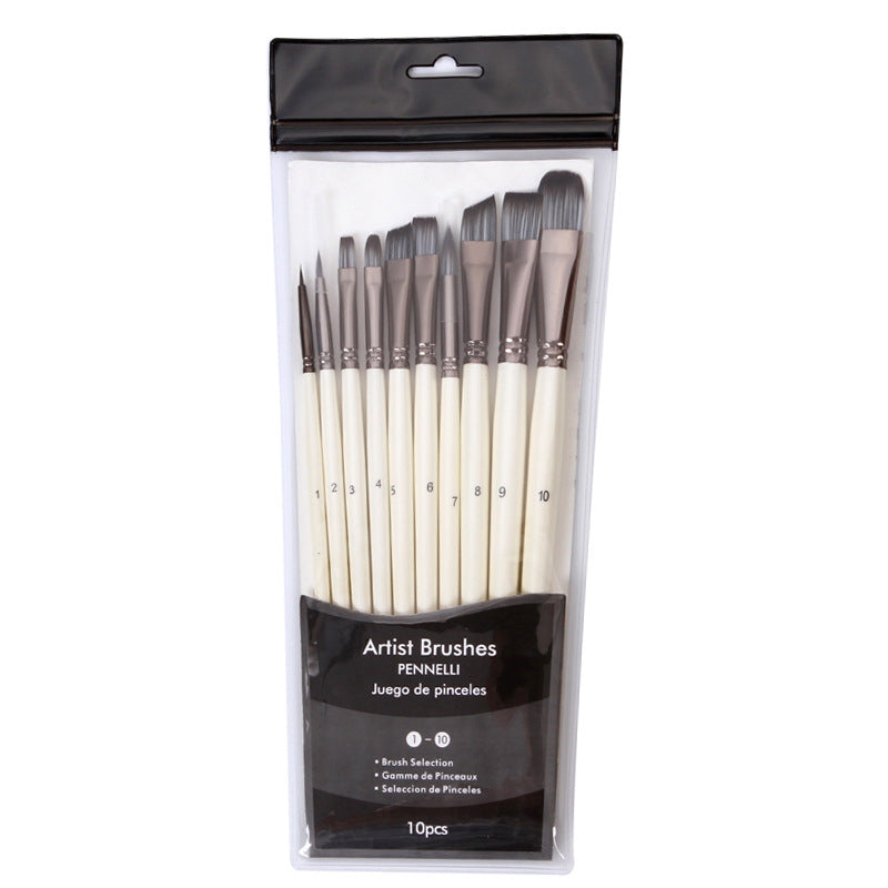 Pearl white watercolor brushes, nylon brushes 10 pieces