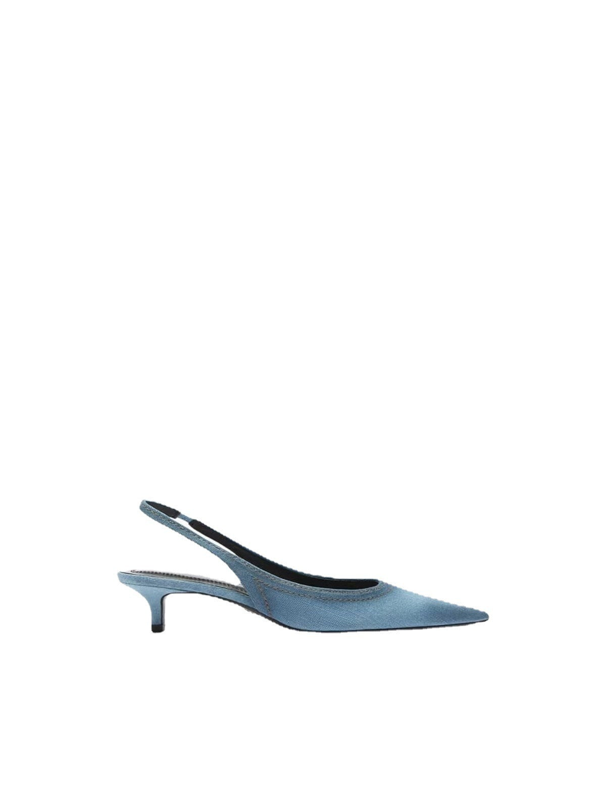 Women's high heels made of blue denim fabric