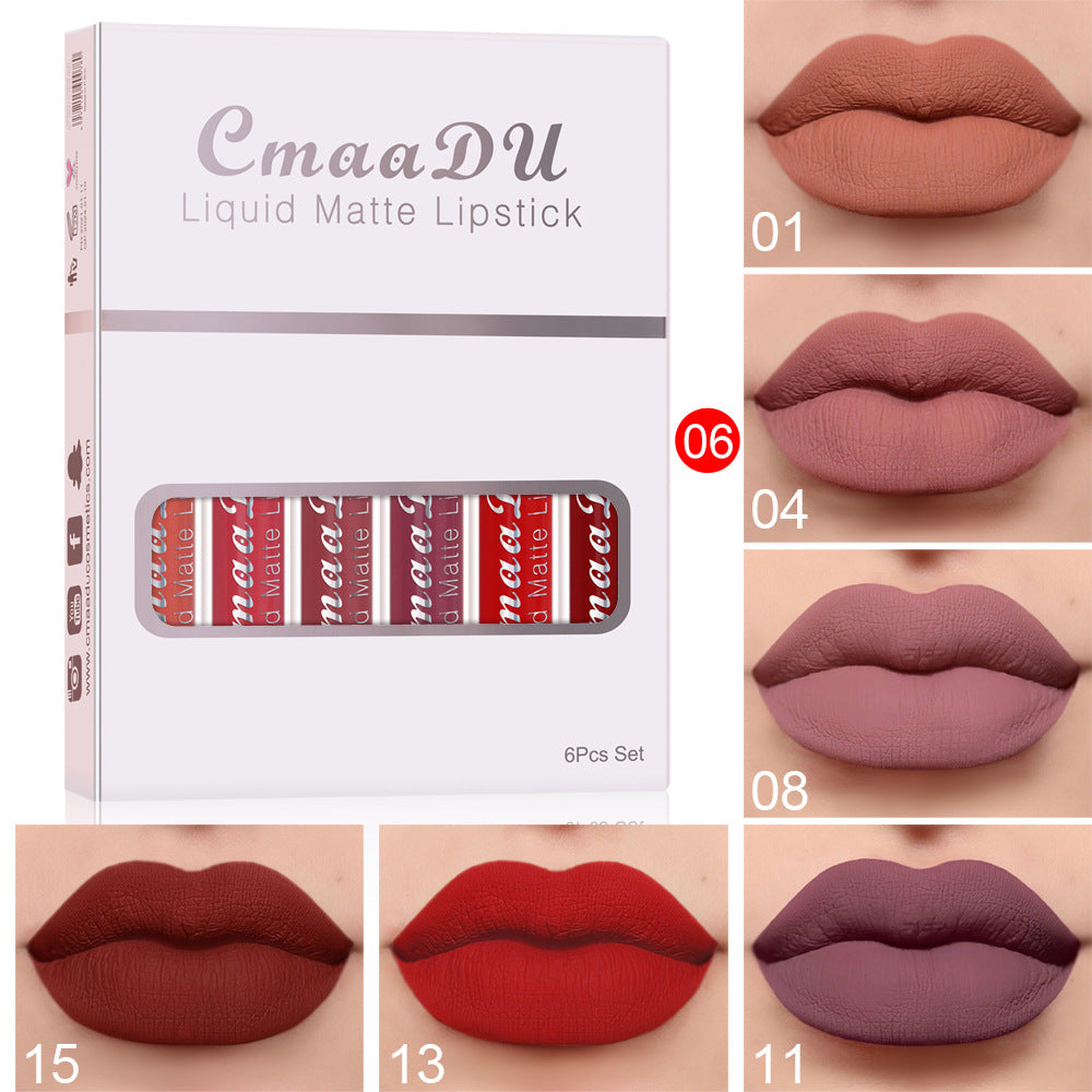 Matte Antihaft-Cup-Lippenstifte, wasserfest, lang anhaltender Lipgloss, 6 Stück