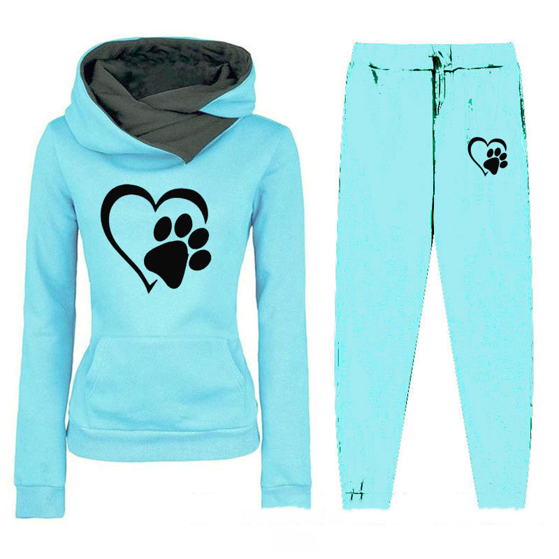 Fashion Heart Printing Fleece Casual Women's Suit