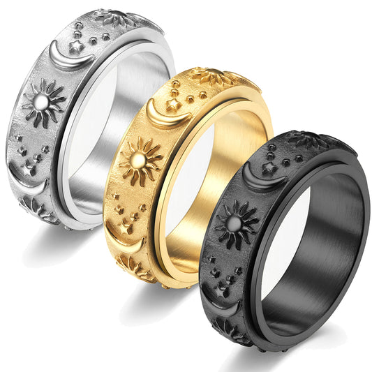 Stars Sun Moon Rotatable Titanium Steel Ring Ring