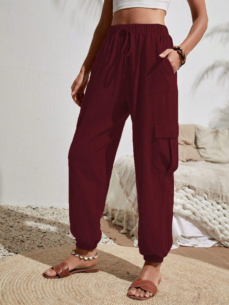 Drawstring pants with pockets for summer, casual, versatile