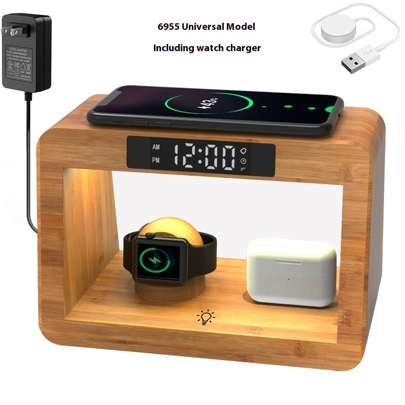 Multifunction ale Bamboo Table lamp Alarm clock Wireless charger