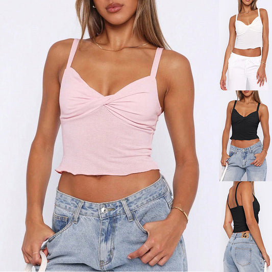 V-Ausschnitt Leibchen Sommer Vielseitig Sexy Kurze Top Street Style