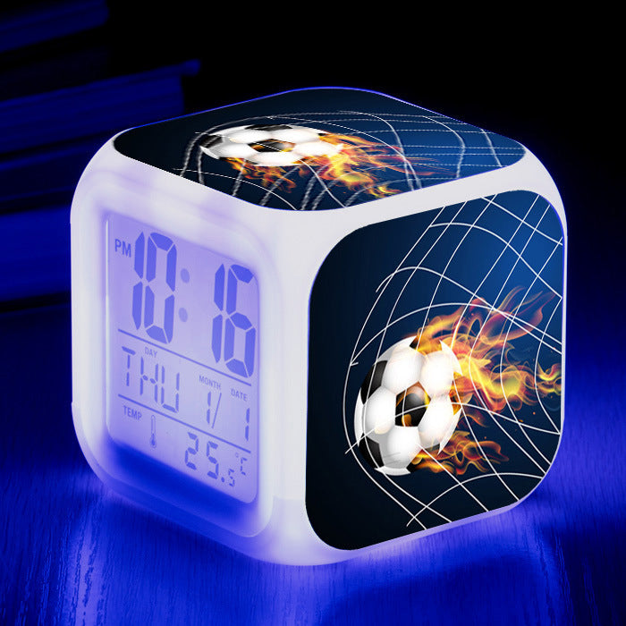 Football Pattern Little Alarm Clock Square Clock Student Children Mute Alarm