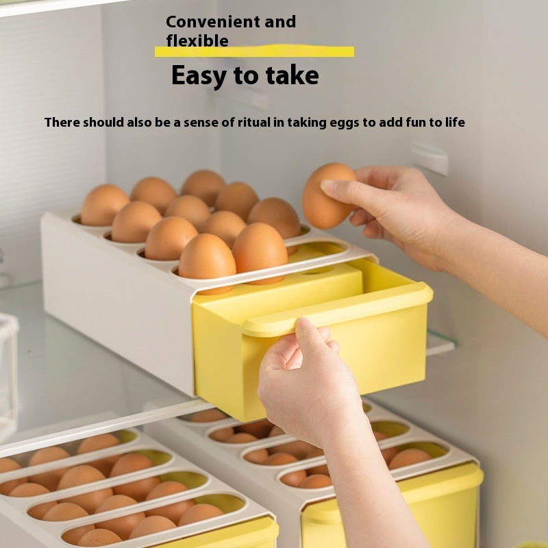 Storage box for eggs in the style of a household kitchen drawer