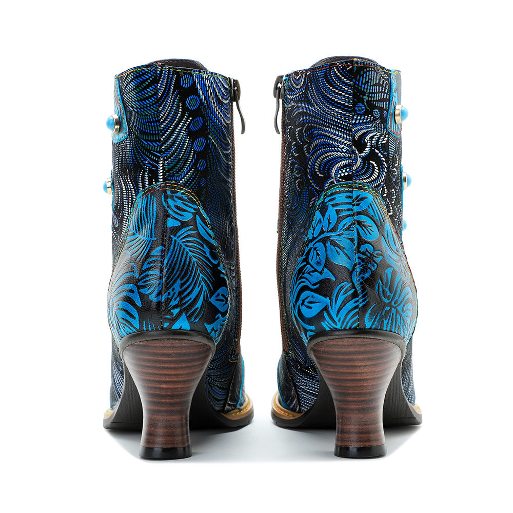 Vintage Print Fashion Lace-up Women's Boots