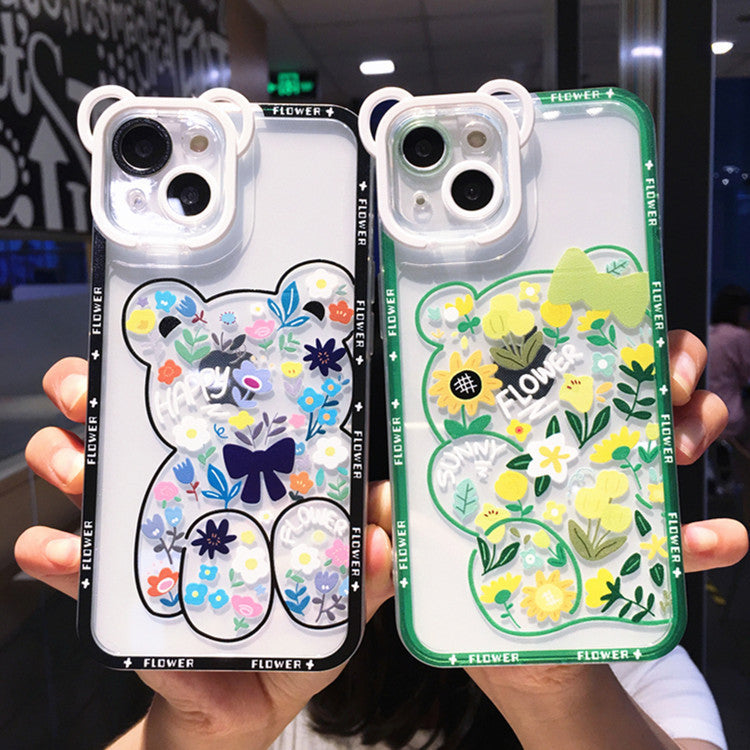 Mobile Phone Case Cute Cartoon Bear Flower Holder Painted New