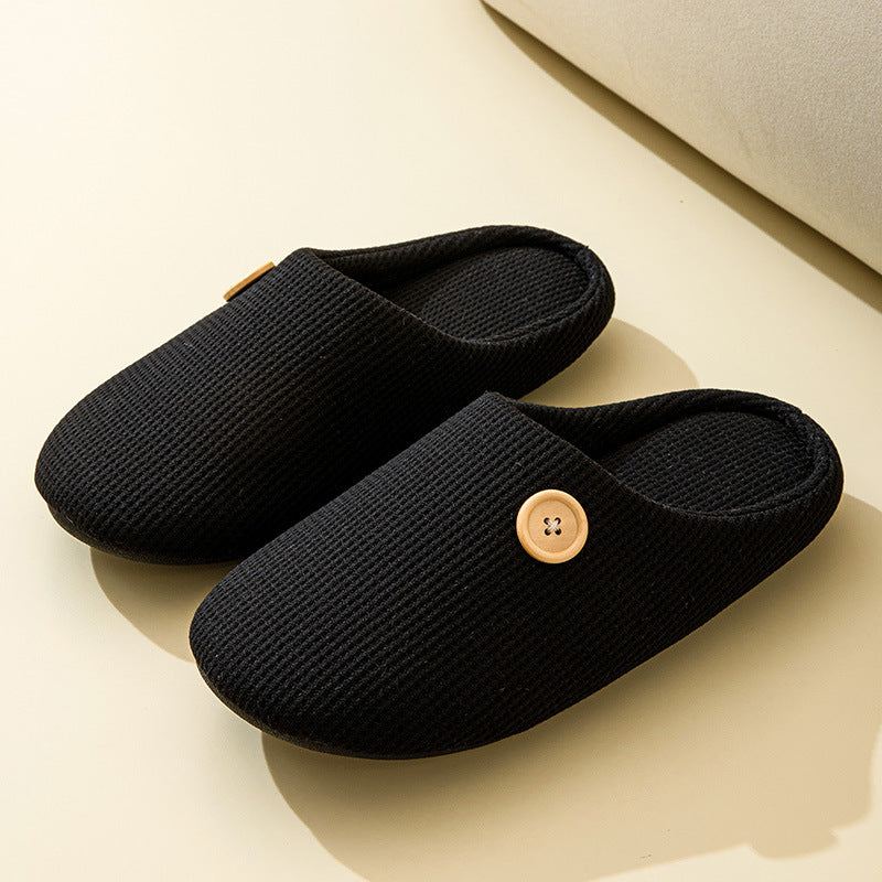 Simple Japanese and Korean Home Silent Four Seasons Soft Bottom Button Warm Indoor slippers