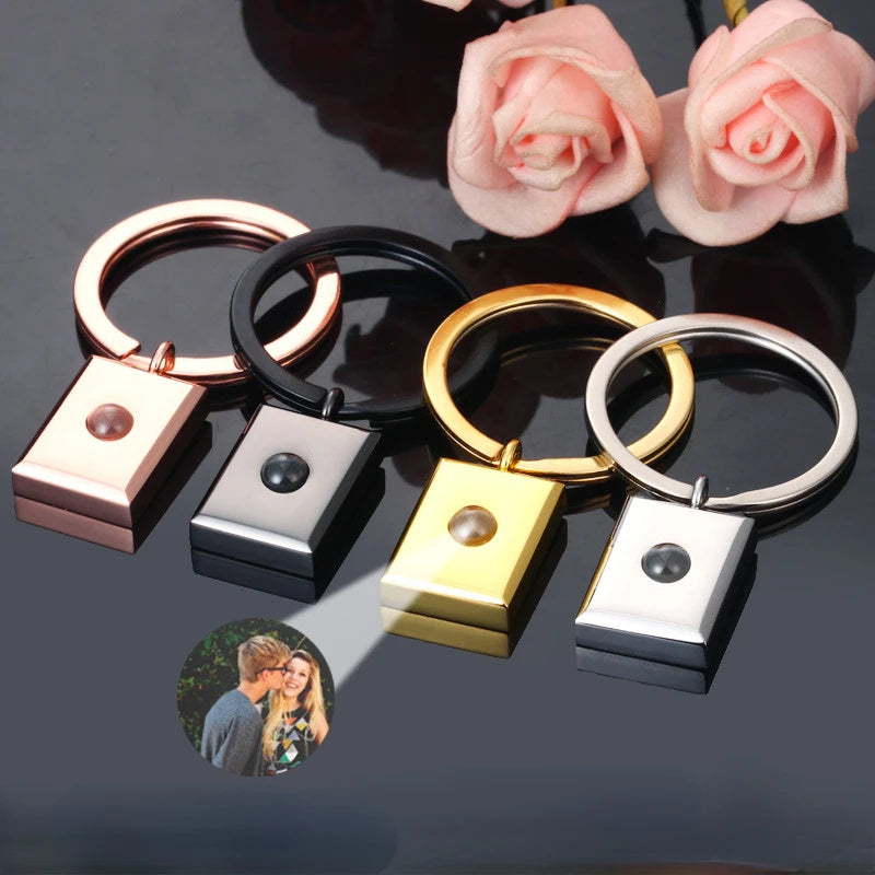 Customized Square Keychain Pendant with Bracelet Projection Color Photo