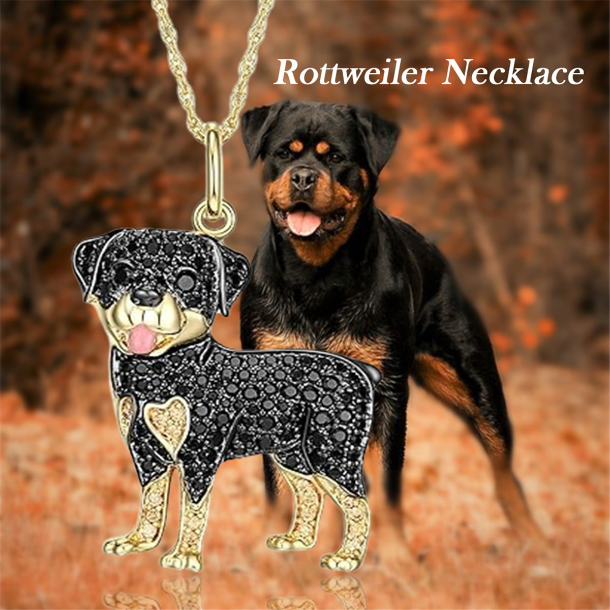 Cute Rottweiler Shaped Pendant Necklace