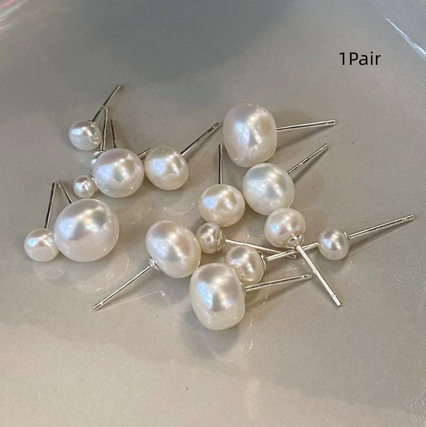 Sterling Silver Simple Natural Pearl Ear Studs