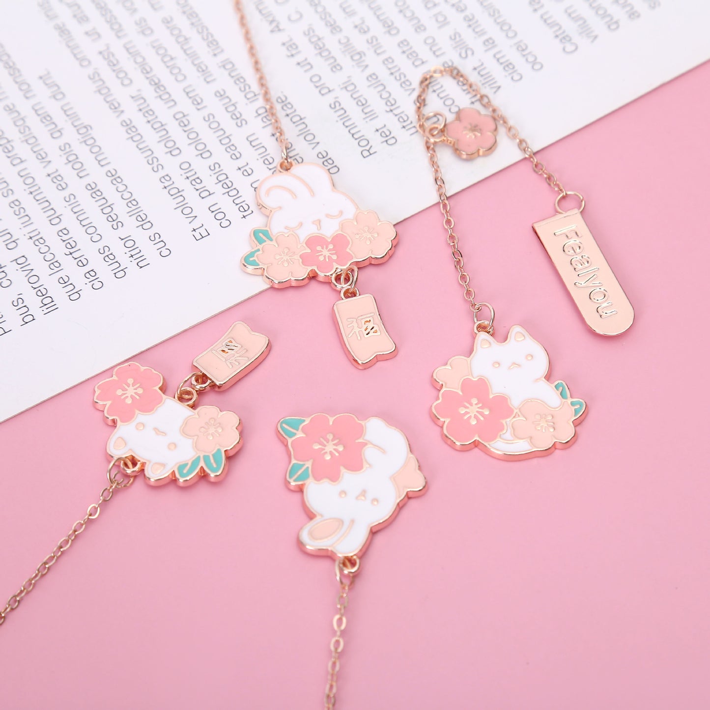 Creative Cartoon Metal Pendant Bookmark Journal Decoration Cute Cherry Cat Small Pendant Pendant Student Exquisite Book Holder