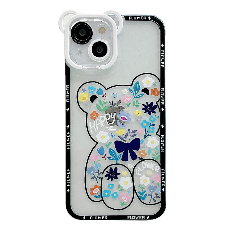 Mobile Phone Case Cute Cartoon Bear Flower Holder Painted New