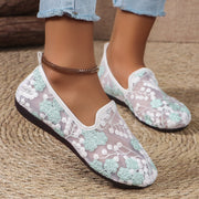 Spitze Bestickte Flache Schuhe Sommer Atmungs Casual Slipper Für Frauen