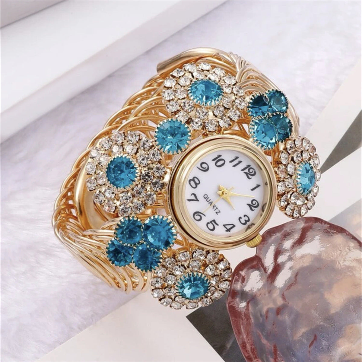 Elegant, affordable luxury quartz watch with inlaid rhinestones