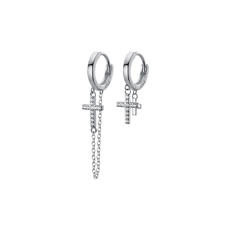 Short Cross Chain Ear Clip Women's Rhinestone Earrings