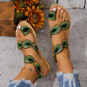 Mode Peacock Stickerei Muster flache Sandalen