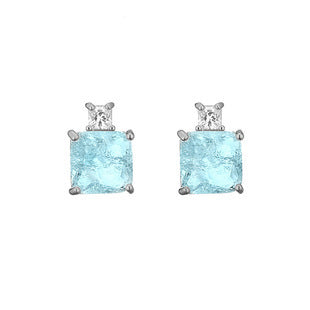 Colored gemstones blue burst geometric square zircon earrings