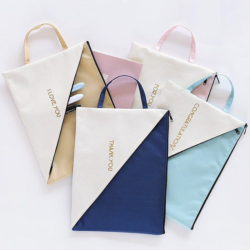 Student Double-layer Creative Test Paper Storage Bag Zipper Handbag Canvas Waterproof Information Bag