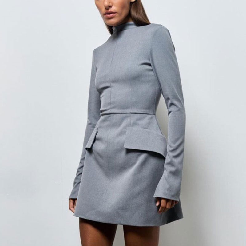 Half Turtleneck Split Cuff Pocket Skirt