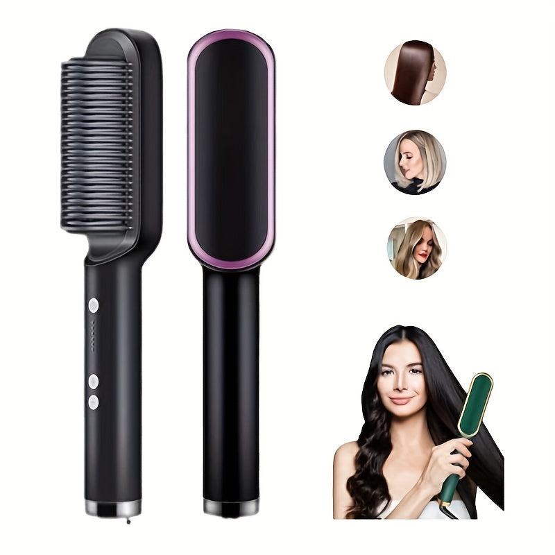 Electric 2-in-1 Hair Straightening Brush, Hot Comb Setting, Heat Styling Curler, Anti-scalding Comb, 2-in-1 Styling Tool for Long-lasting Curls and Straight Hair